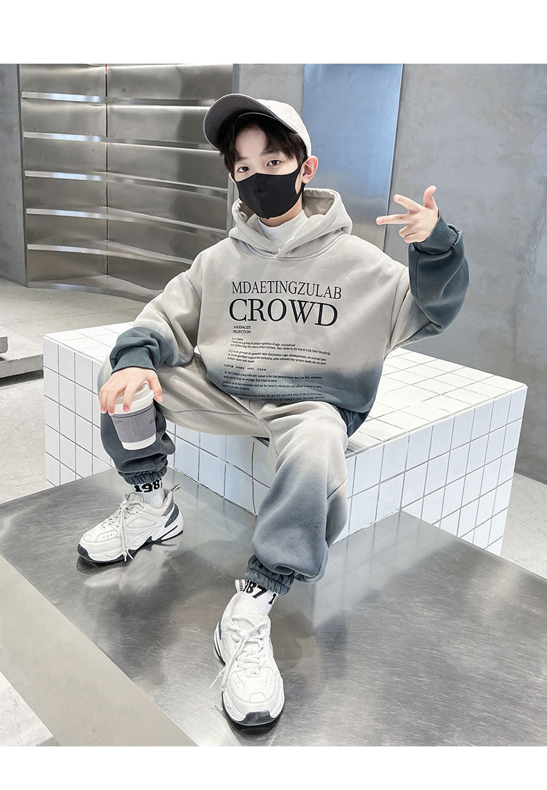 Teenage Boy Clothes Set Spring Letter Gradient Sweatshirt Pullover and Pants Suit Children's Boys Top and Bottom 2pcs Tracksuit