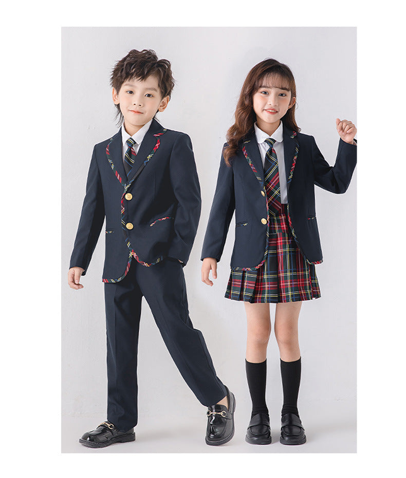 Boys School Uniform Girls Jacket Plaid Skirt Suits Children Formal Dress Toddler Student Clothes Sets Kids British Class Outfits