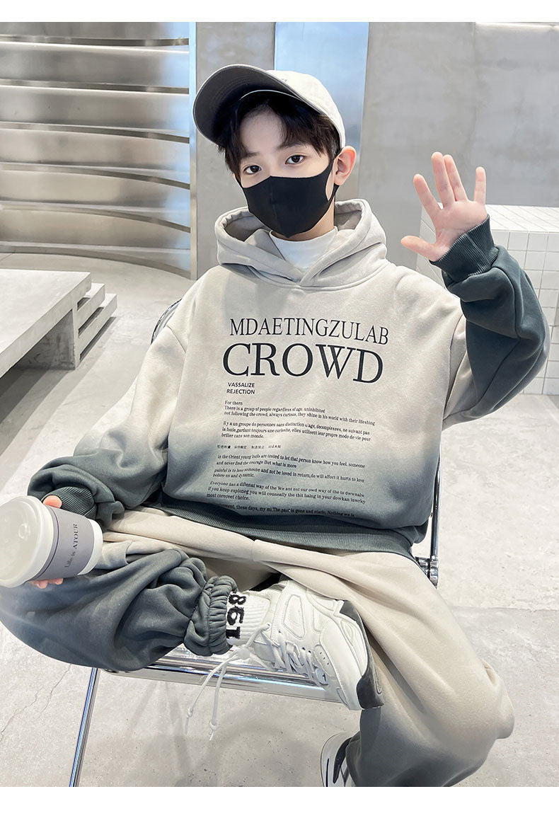 Teenage Boy Clothes Set Spring Letter Gradient Sweatshirt Pullover and Pants Suit Children's Boys Top and Bottom 2pcs Tracksuit
