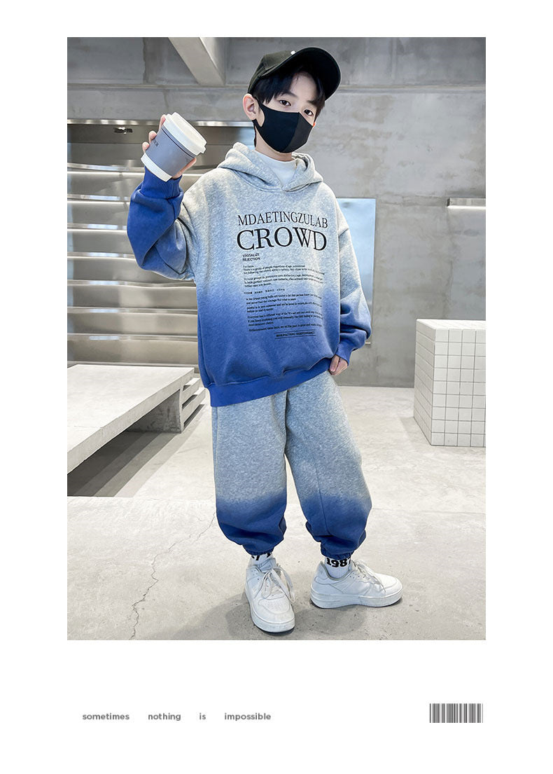 Teenage Boy Clothes Set Spring Letter Gradient Sweatshirt Pullover and Pants Suit Children's Boys Top and Bottom 2pcs Tracksuit
