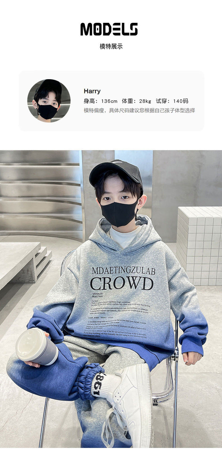 Teenage Boy Clothes Set Spring Letter Gradient Sweatshirt Pullover and Pants Suit Children's Boys Top and Bottom 2pcs Tracksuit