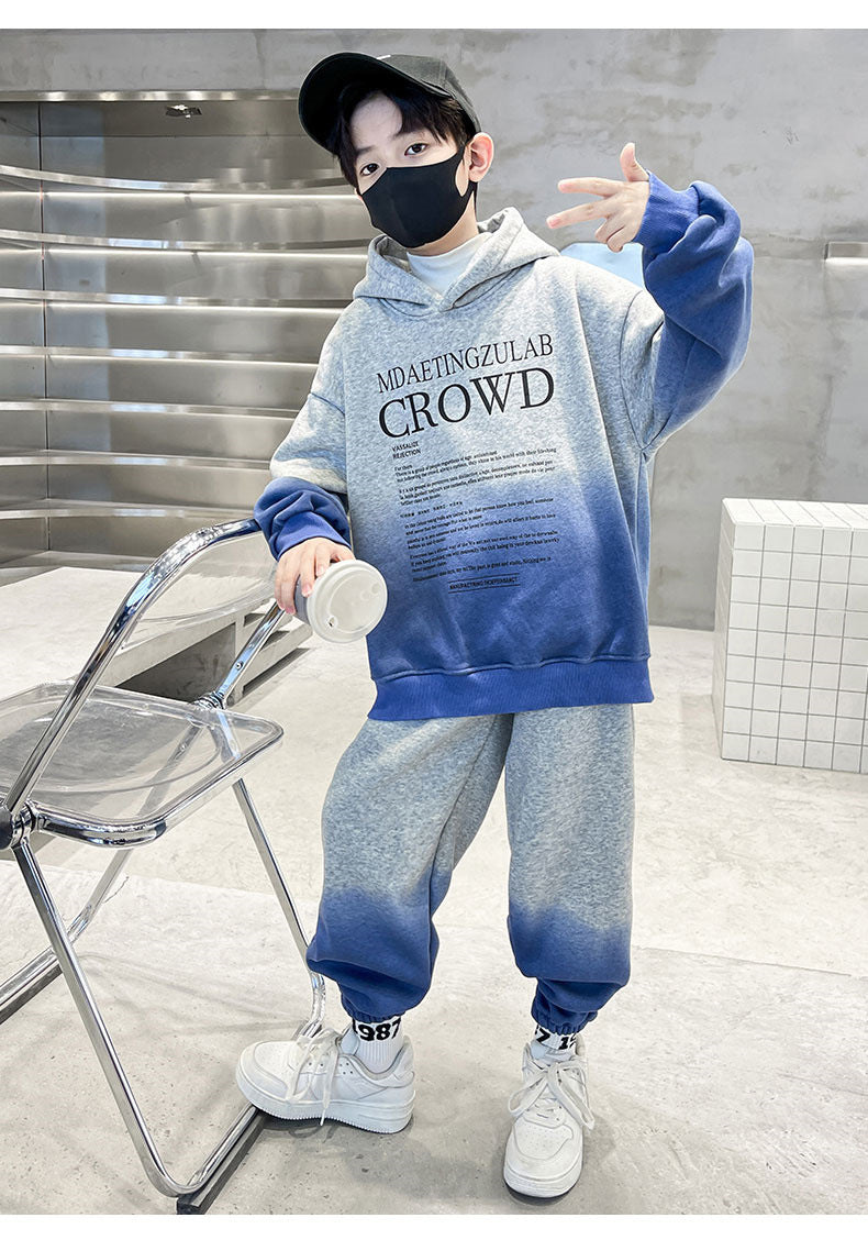 Teenage Boy Clothes Set Spring Letter Gradient Sweatshirt Pullover and Pants Suit Children's Boys Top and Bottom 2pcs Tracksuit
