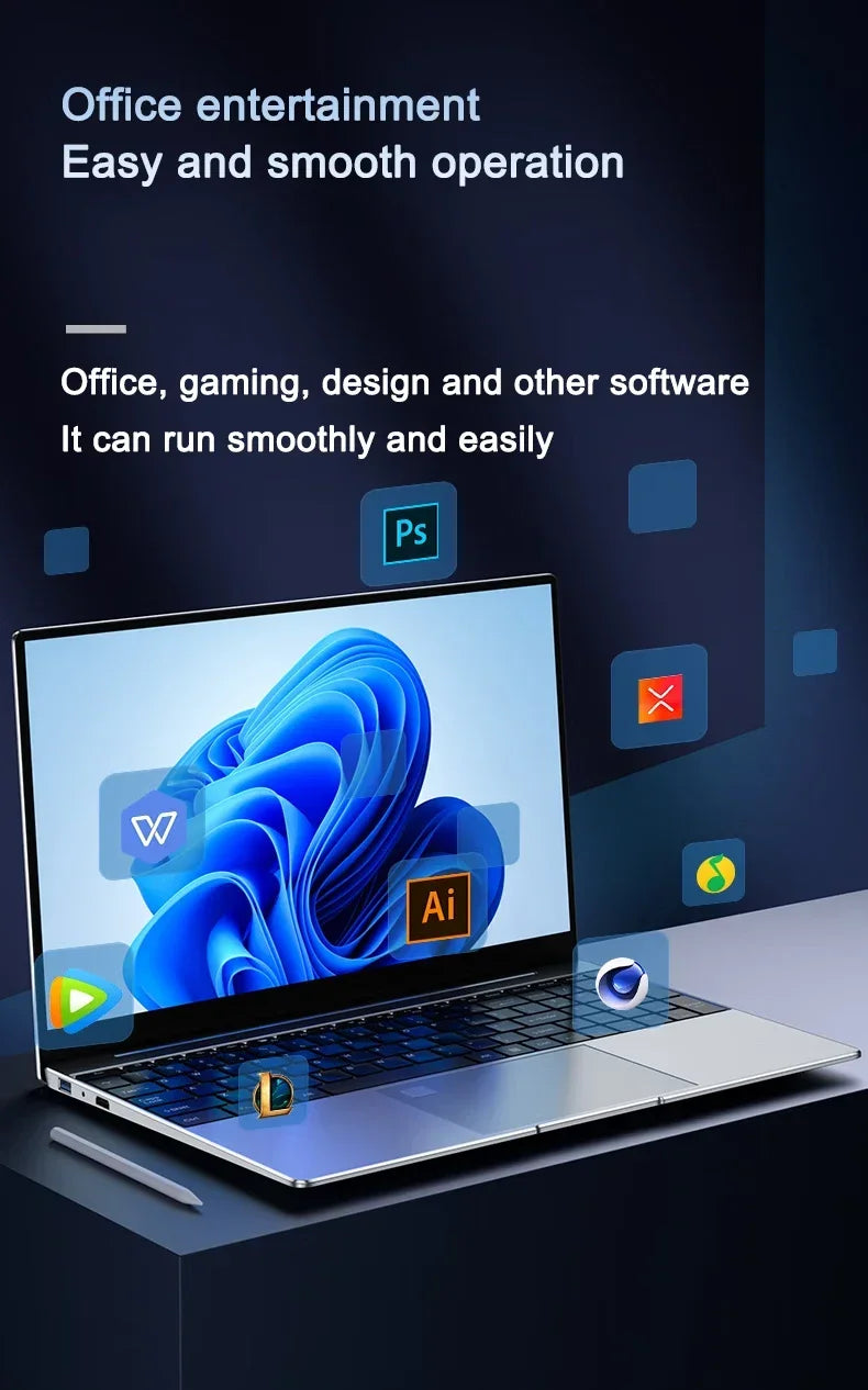 2025 NEW 15.6" Portable Laptop Intel N95 32GB DDR4 2TB SSD 7500mAh Windows11 Office Notebook Pc Gamer with Backlit Fingerprint