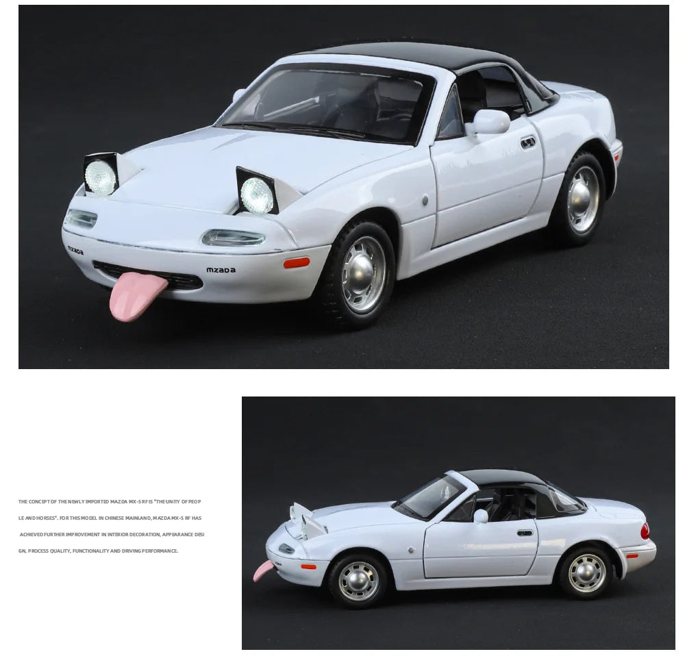1/24 Mazda Miata MX5 Roadster Toy Car Model Diecast Alloy Metal Miniature Vehicle Model Sound & Light Collection Gift For Boy