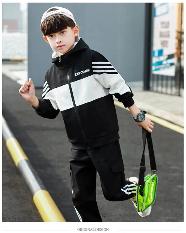 Boys Suit Sweatshirts +Pants Cotton 2Pcs/Sets 2023 Luxury Spring Autumn Thicken Sports Sets Kid Breathable Children Clothing