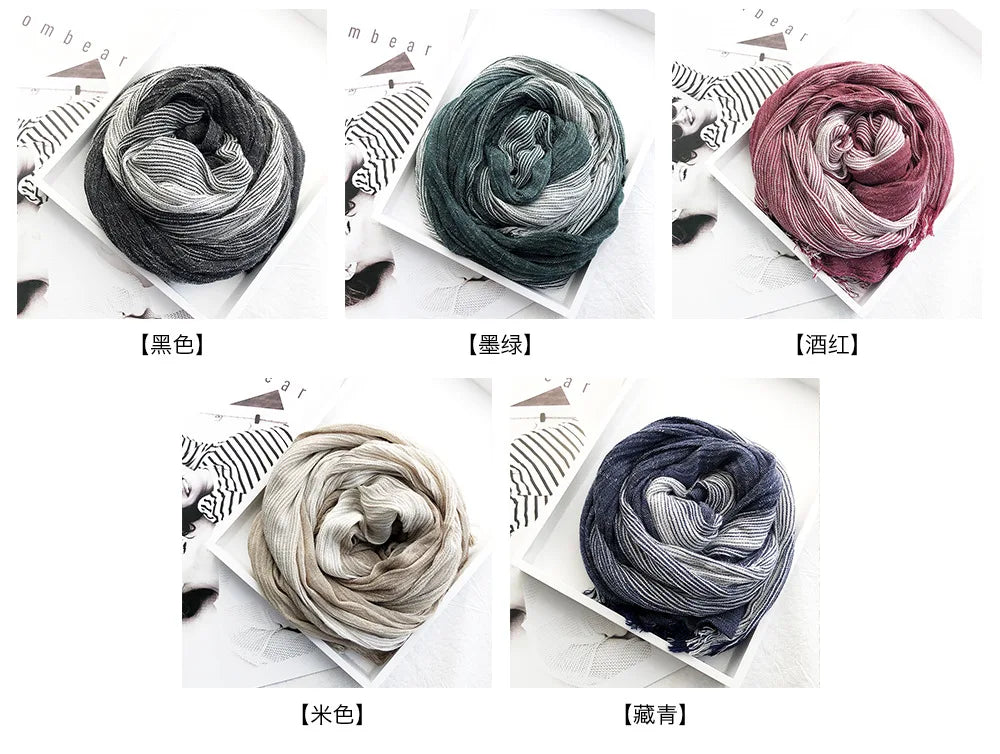 Cotton Linen Striped Scarf for Men Autumn Winter Men's Scarves Soft Warm Neckerchief Male Accessories Bufandas Shawls