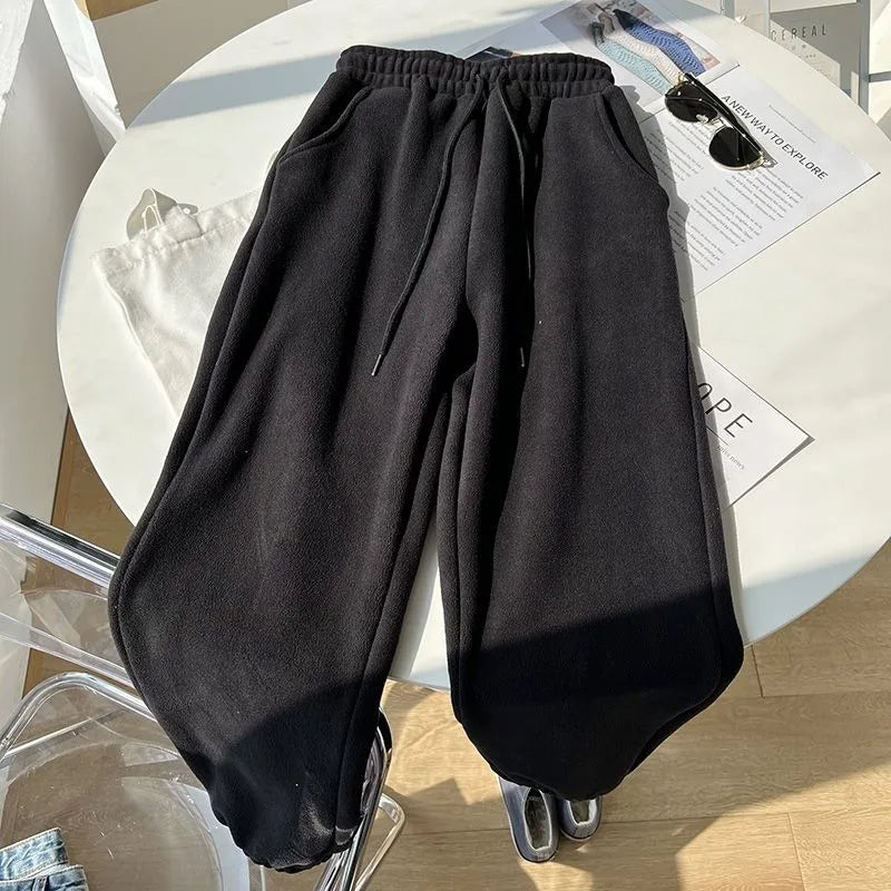 Women Winter Thick Warm Trousers Warm Double-sided Polar Fleece Harem Pants Casual Sports High Waist Comfortable Baggy Long Pant