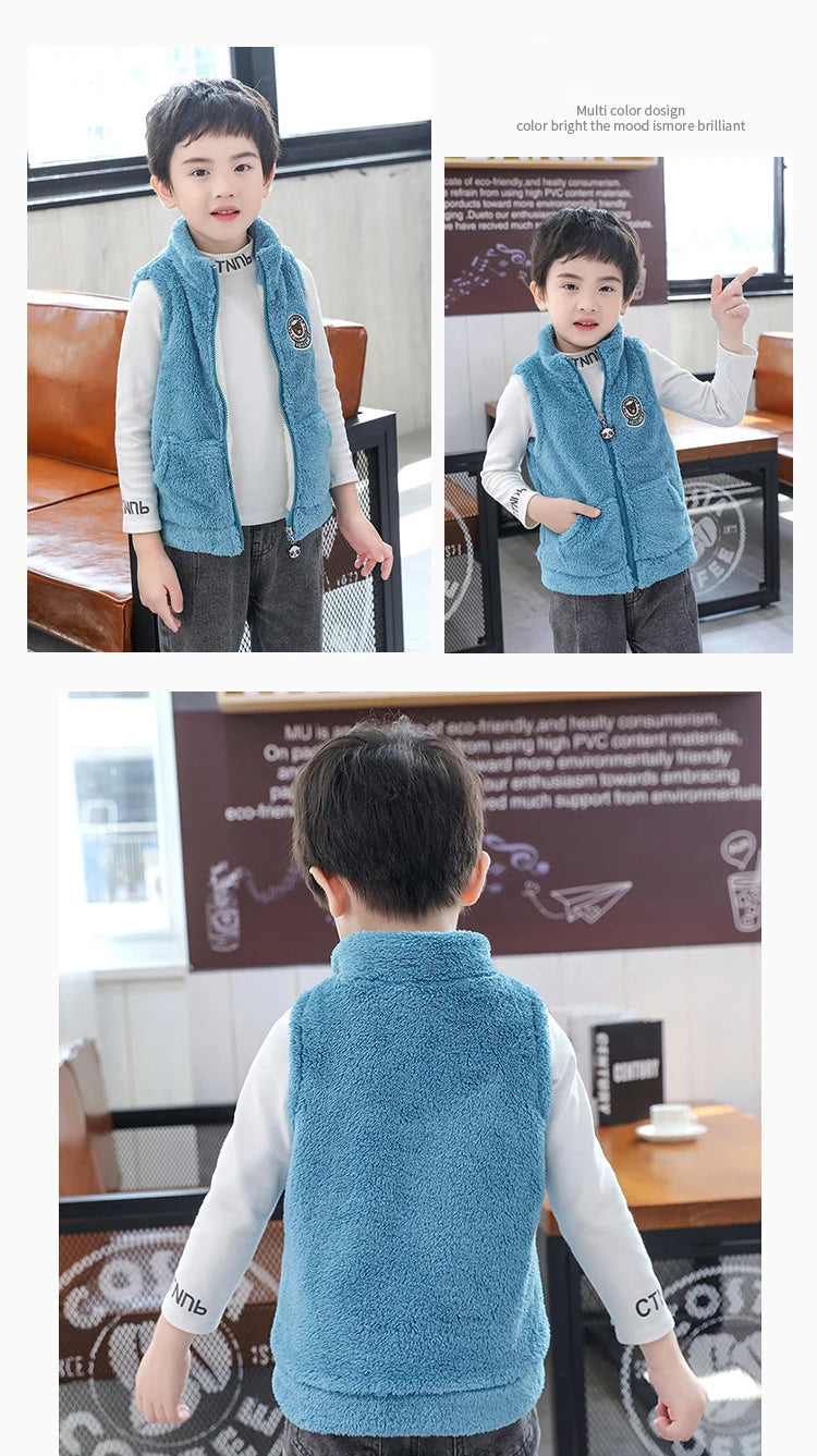 3-12 Years Spring Autumn Girls Vest Fleece Sleeveless Boy Coat Waistcoat Keep Warm Kids Outerwear Girls Jacket Children Clothing