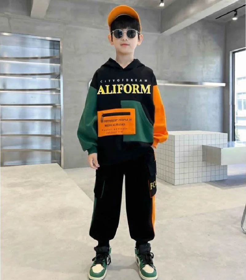 Boys Hooded Sweatshirt Sets Autumn Sport Casual Suits Teen Pullover+Pants 2Pcs Spring Kids Tracksuit Outfits Children Clothes