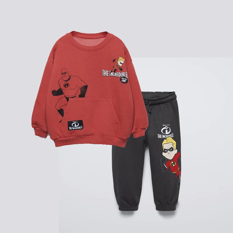 Hooded Tops Solid Color Sweatpants 2Piece/Set Outer Wear Kids Fashion Casual Long Sleeve Suits Cartoon Hoodies Loose Pants Child