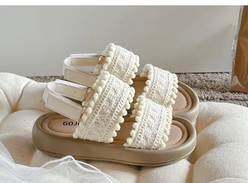 Girls' Sandals Open Toe Baby Shoes for Little Girls Sweet Casual Soft Sole Straight Strap Beach Slipper Flats Size 21-30