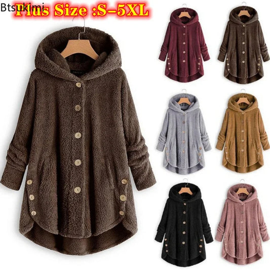 Women's Warm Coats Wool&blends  Autumn Winter Coat Women Warm Teddy Bear Coat Wool Jacket Female Plush Coat Hooded Plus Size 5XL