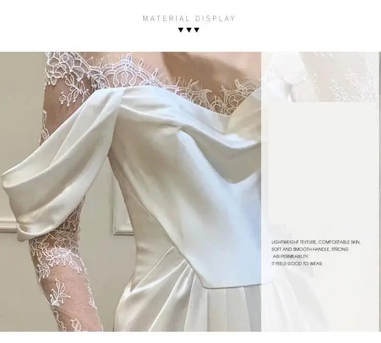 Satin Wedding Dresses With Small Train Vintage Lace Bride Dress A-line Full Sleeve Boho Wedding Gowns Vestido  Noiva Customized