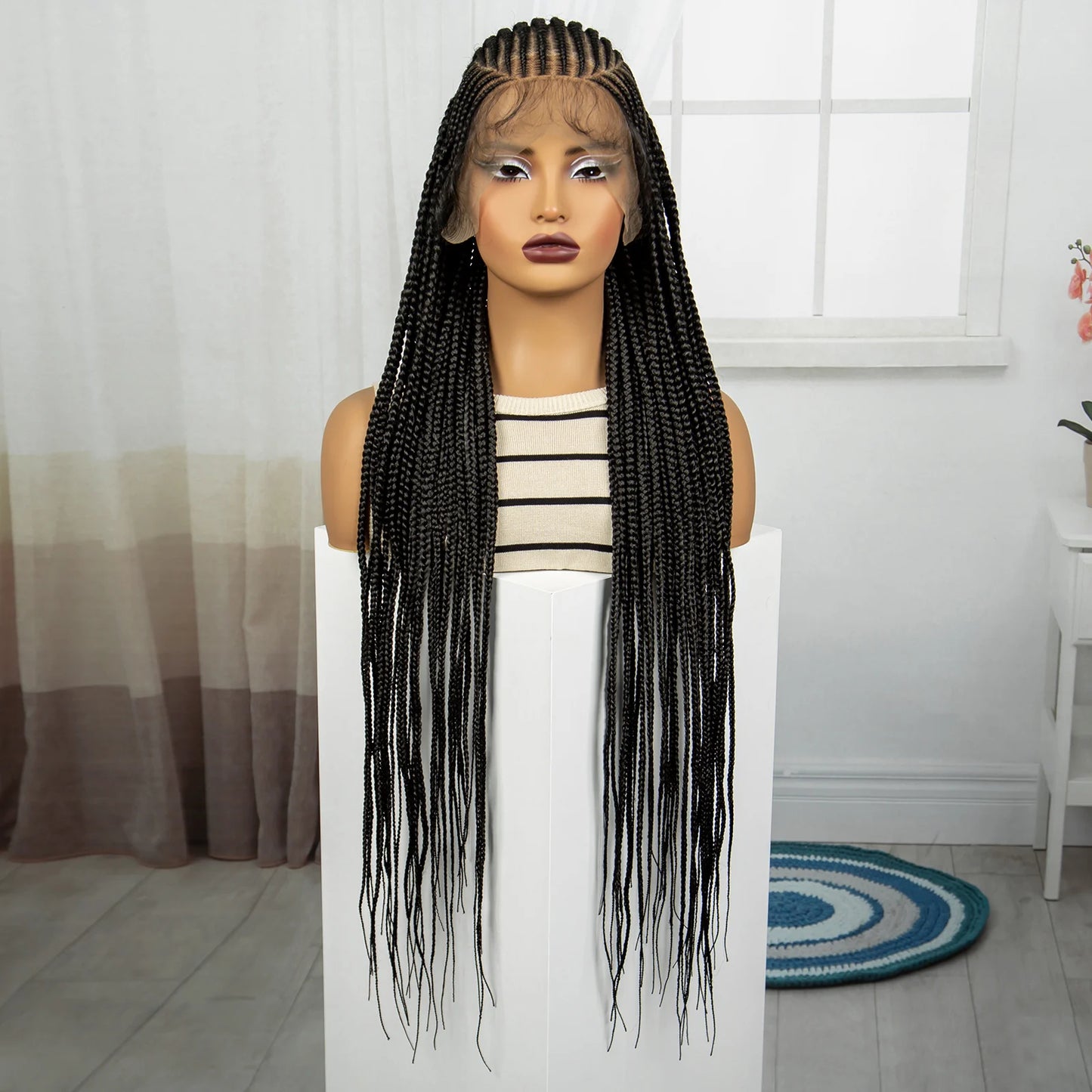 Full Lace Cornrow Braided Wigs 36inch Synthetic Natural Box Braided Lace Wigs with Baby Hair for Black Women