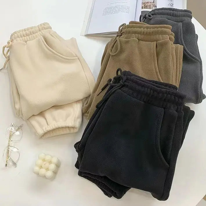 Women Winter Thick Warm Trousers Warm Double-sided Polar Fleece Harem Pants Casual Sports High Waist Comfortable Baggy Long Pant