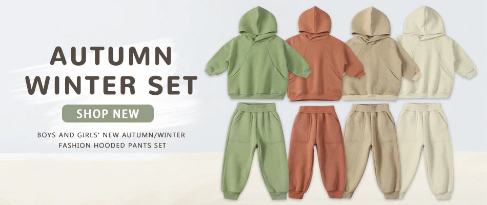 2-12 years old children's clothing winter new boys and girls' fleece sweater suit hooded Plush sportswear children's suit