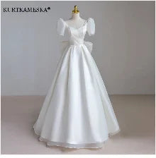 Luxury French White Satin Trailing Bride Wedding Dress Sexy Halter Backless Ball Gown Wedding Evening Prom Dresses for Women