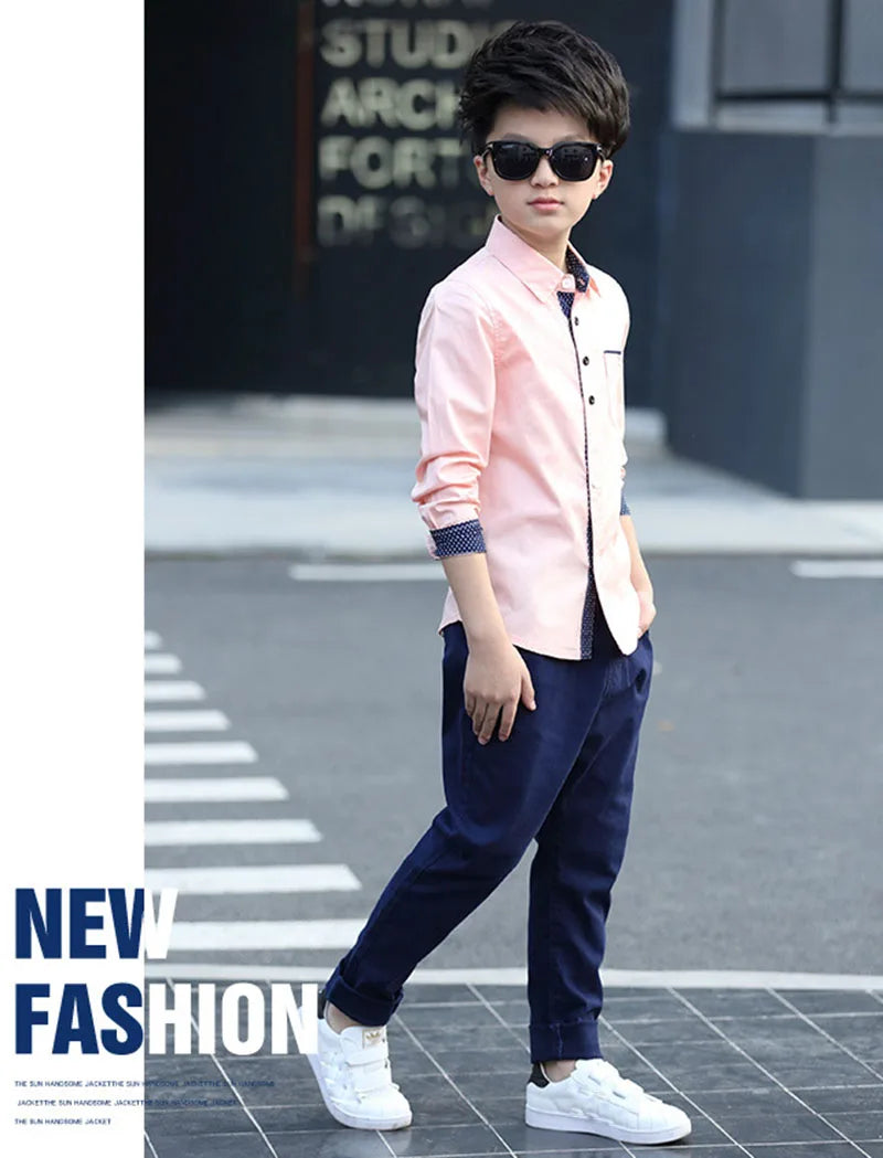 2025 Teenager Kids Boys Clothes Children Shirts Fashion School Casual Tops Cotton Boys Shirts 5 6 7 8 9 10 11 12 13 14 15 Years