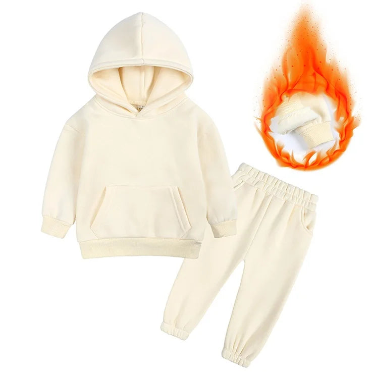 2-12 years old children's clothing winter new boys and girls' fleece sweater suit hooded Plush sportswear children's suit