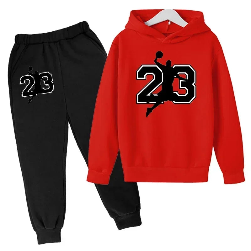 Children's basketball suit hooded sweatshirt+pants set casual warm autumn hoodie