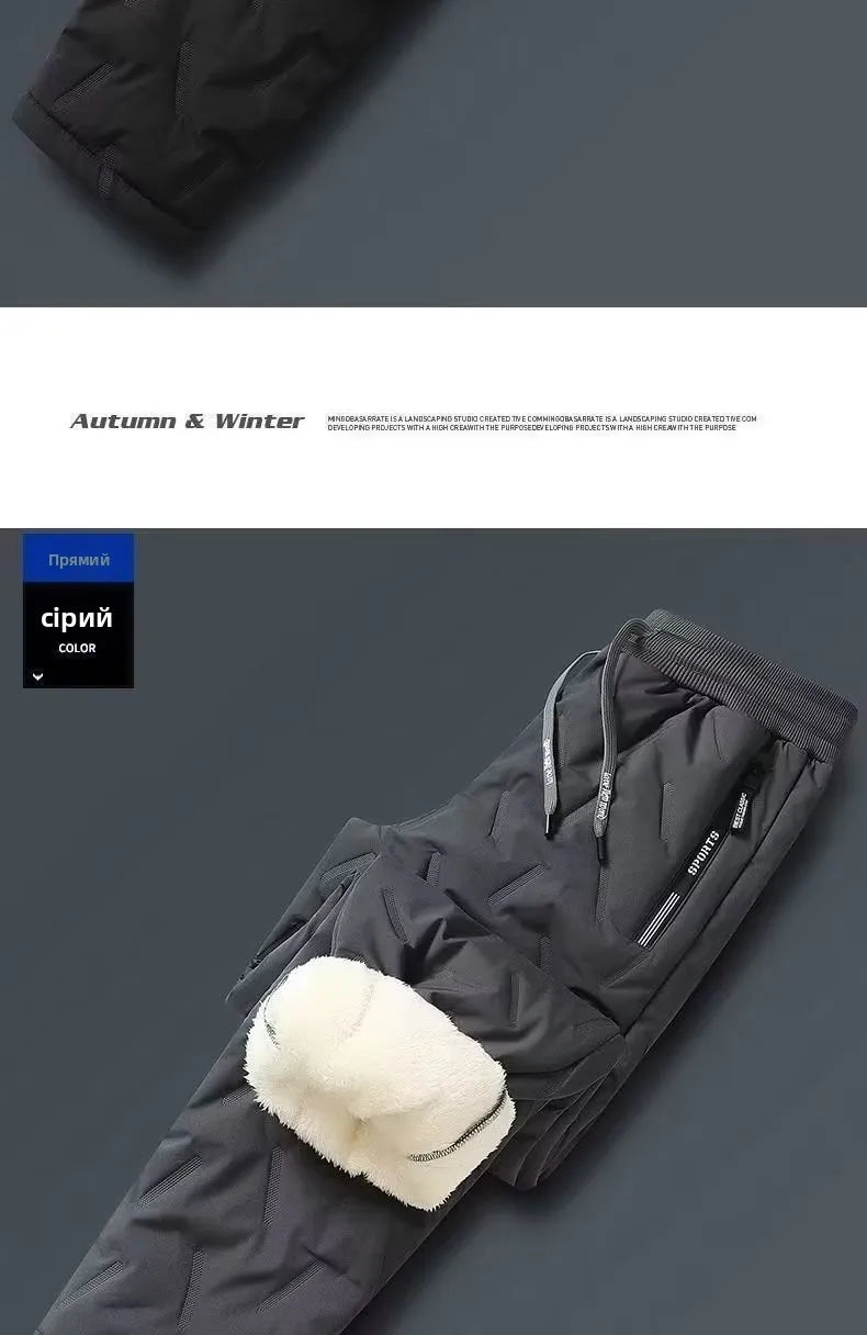 Men's Winter Thiened Fce Lined down Cotton Pants Casual Snowy Work Trousers Warm Lamb Velvet Long Pants Faion Urban Sle
