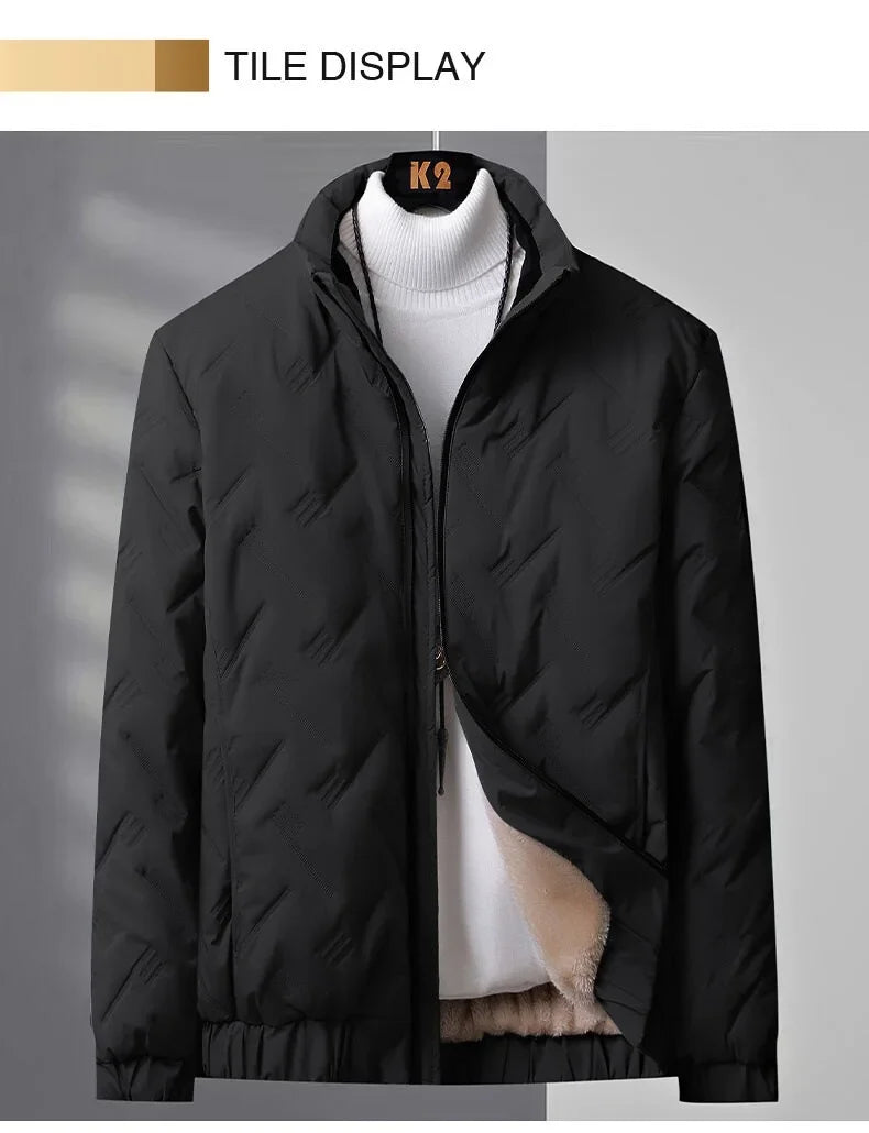 Winter Casual Fashion Streetwear Jacket Mens Puffer Coats Mens Clothes  Standing Collar Warm Top Coat Middle-aged Men With Plush