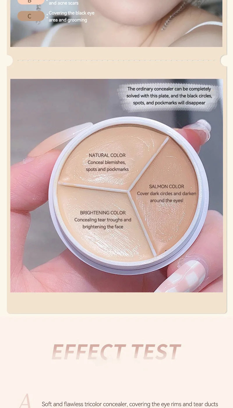 Maffick 3-Color Concealer, Provides Covering Concealer and Moisturizing, Covering Concealer with Concealer Foundation, Non-Fitting Powder, Also Available for Dry Impaired. Is Waterproof