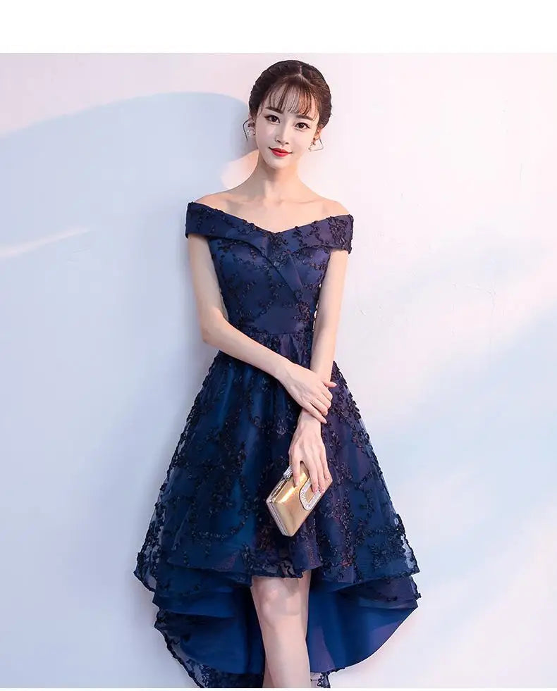 New Short Evening Dress Fashion Off The Shoulder Robe  Soiree Short Front Long Back Prom Dresses Elegant Vestidos Customized
