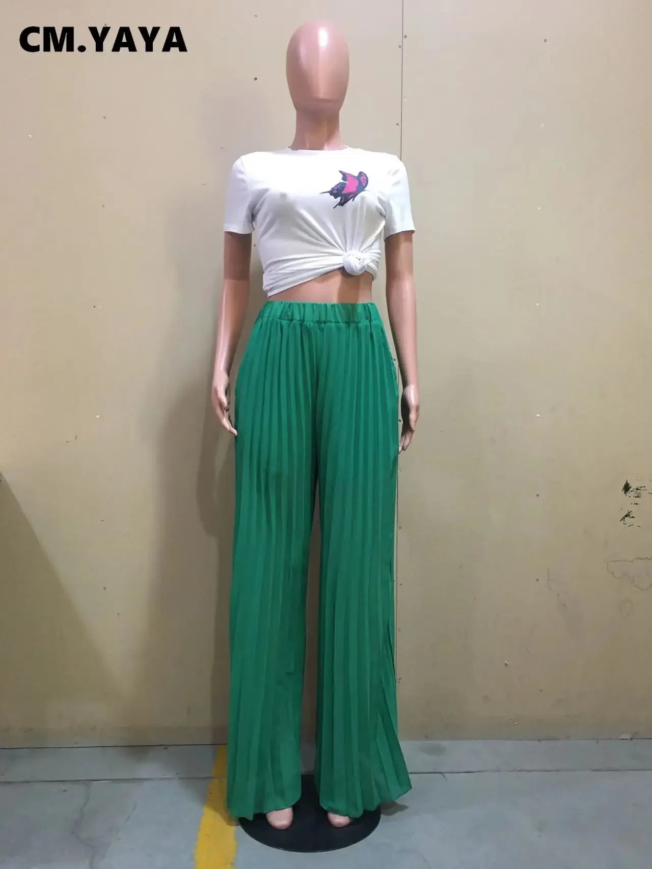 CM.YAYA Elegant Wide Leg Straight High Waist Pleated Pants  Women 2022 Summer New Beach Holiday Boho Trousers