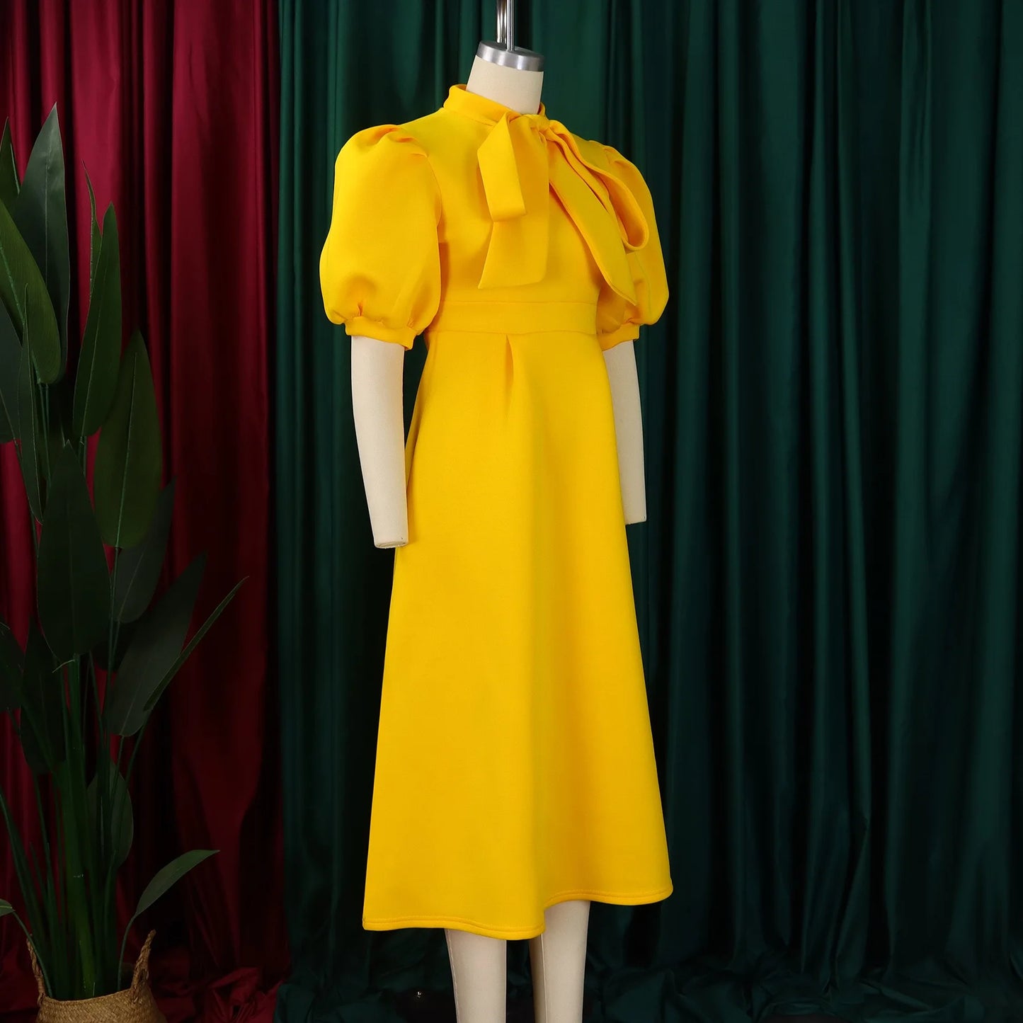 Elegant Party Dresses for Woman 2024 Luxury Bow Collar Short Sleeve High Waisted A Line Pleated Ankle Length Birthday Party Robe