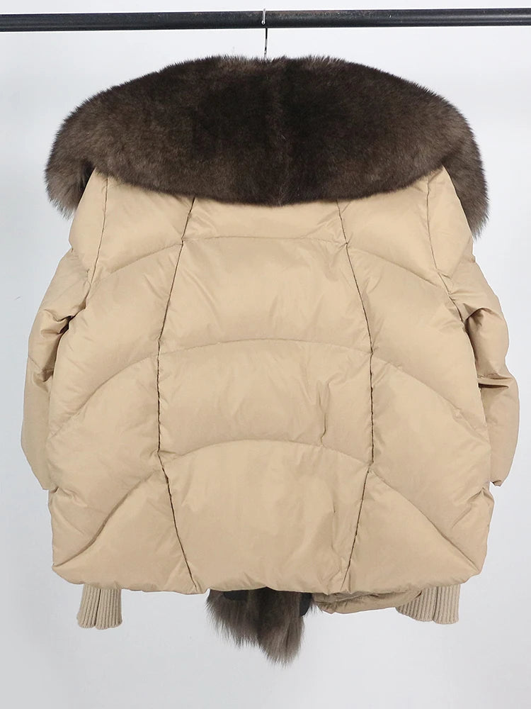 OFTUBY 2023 White Duck Down Jacket Winter Women Warm Loose Coat Natural Real Fox Fur Collar Thick Luxury Outerwear New Fashion