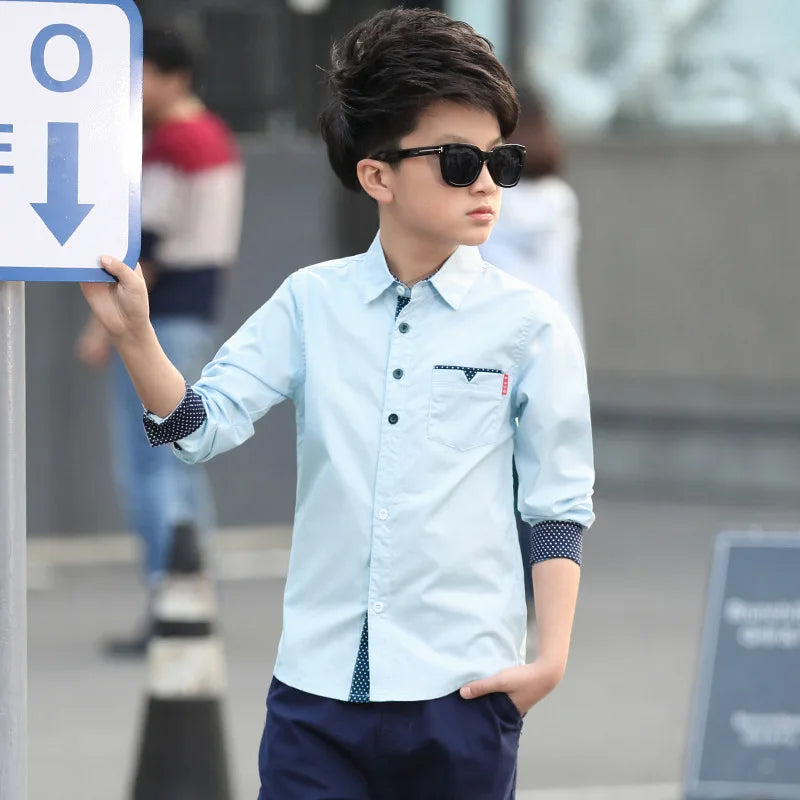 2025 Teenager Kids Boys Clothes Children Shirts Fashion School Casual Tops Cotton Boys Shirts 5 6 7 8 9 10 11 12 13 14 15 Years
