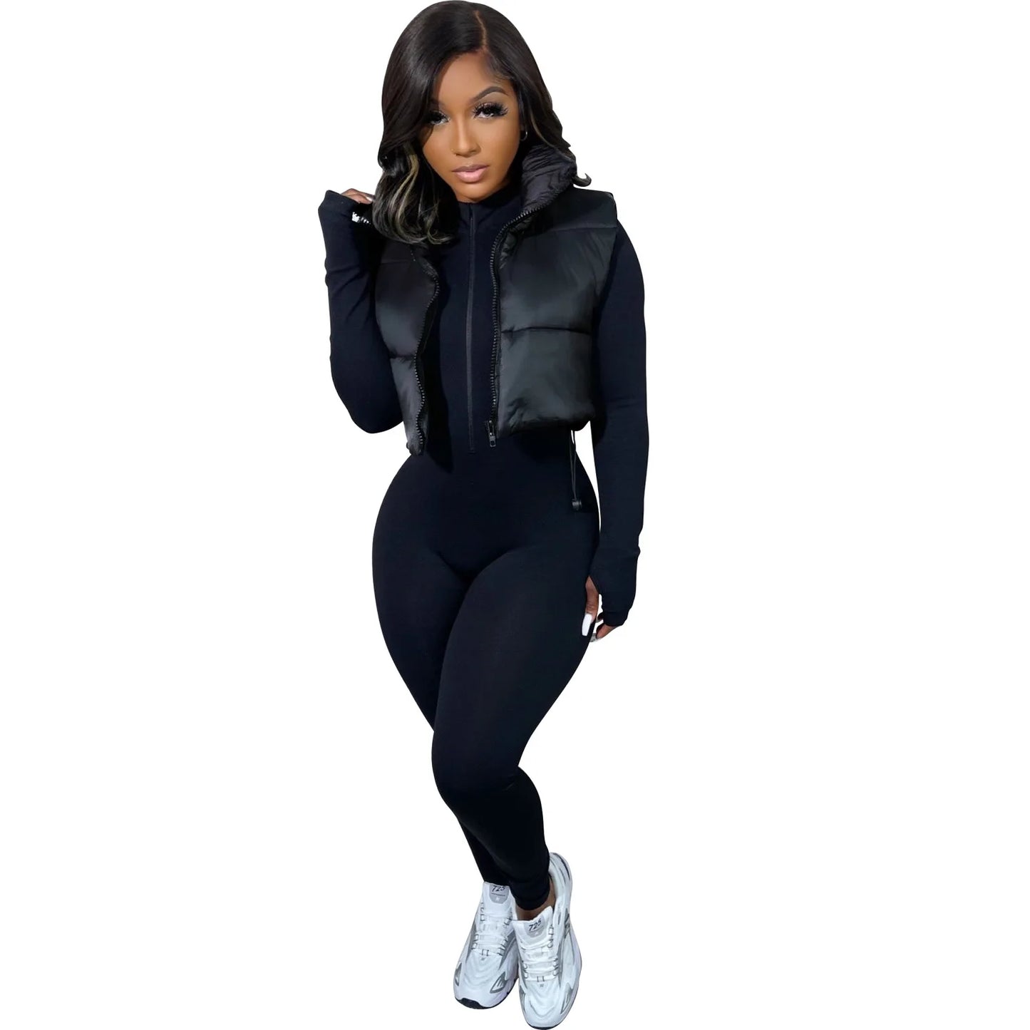 Women's Winter Vest Fashion Faux Leather Padded Jacket Coat Vintage PU Black And White Female Short Waistcoat Chic Clothes Tops