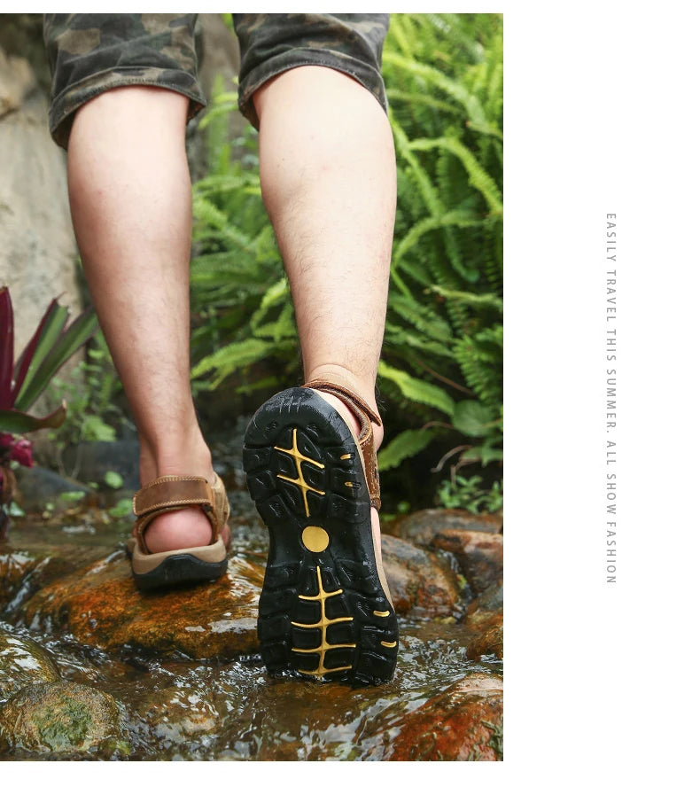 Leather Men Sandals Summer Shoes 2023 New Plus Size Mens Sandals Fashion Casual Outdoor Beach Slippers Breathable Wading Shoes
