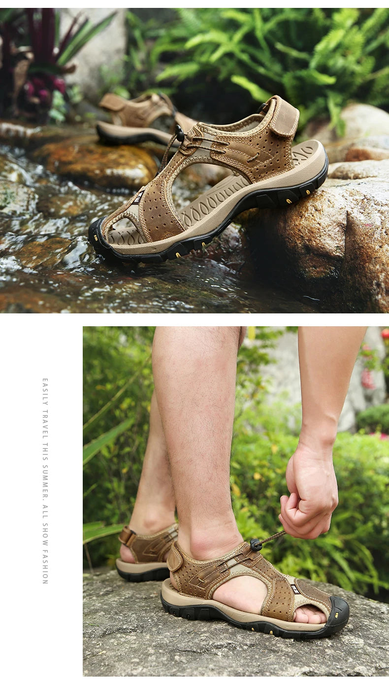 Leather Men Sandals Summer Shoes 2023 New Plus Size Mens Sandals Fashion Casual Outdoor Beach Slippers Breathable Wading Shoes