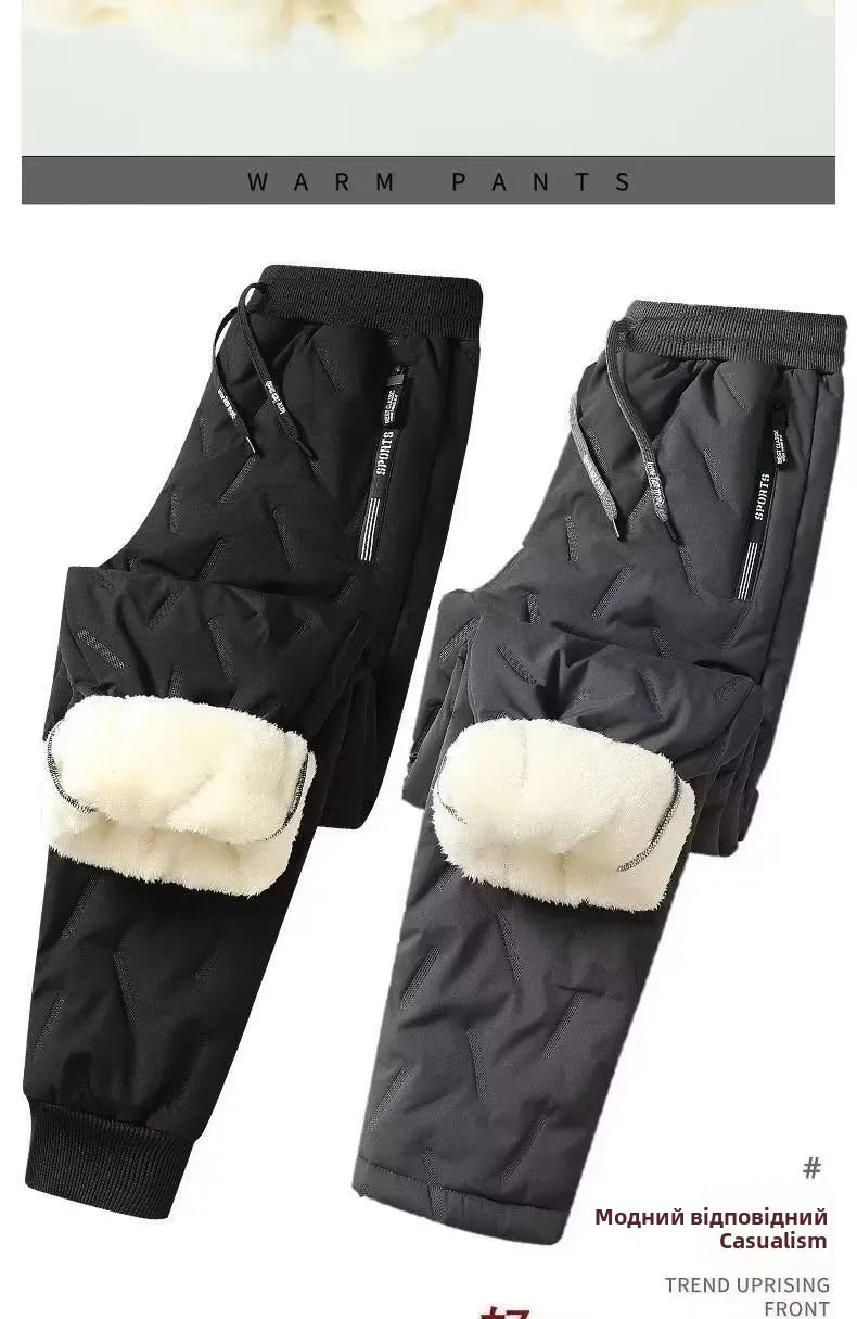 Men's Winter Thiened Fce Lined down Cotton Pants Casual Snowy Work Trousers Warm Lamb Velvet Long Pants Faion Urban Sle