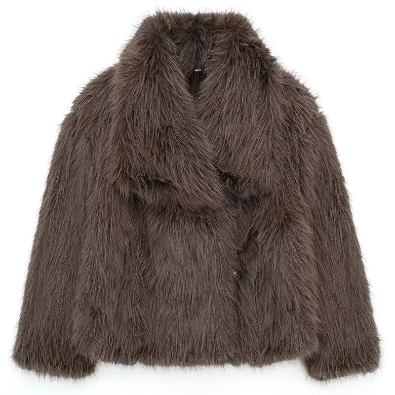 HH 2025 Winter Coats For Women Fashion New Faux Fur Long Sleeves Loose Coat Female Versatile High Street Women's Cardigan