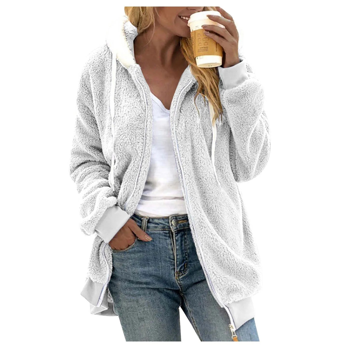 Winter Fashion Women's Coat New Casual Hooded Zipper Ladies Clothes Cashmere Women Fleece Jacket Solid Color Ladies Coats