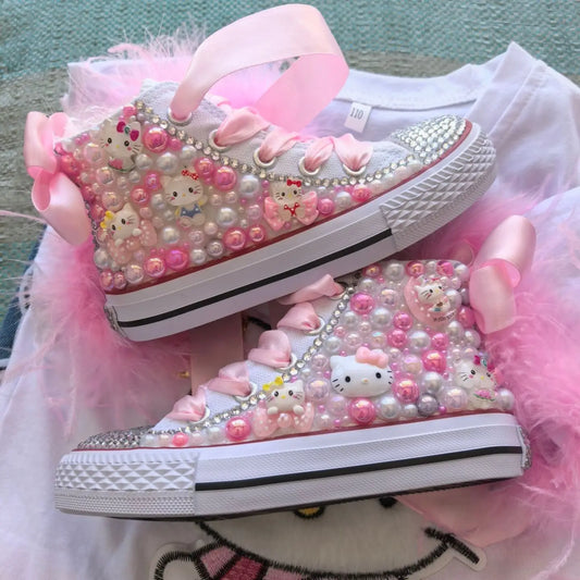 Handmade Rhinestones Bling Girls Womens Kids And Mother Candy Canvas Shoes Pearls Sneakers For Girl Birthday Party Wedding