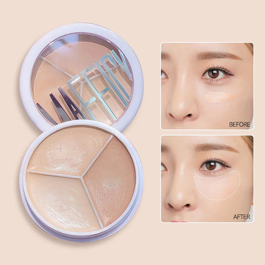 Maffick 3-Color Concealer, Provides Covering Concealer and Moisturizing, Covering Concealer with Concealer Foundation, Non-Fitting Powder, Also Available for Dry Impaired. Is Waterproof