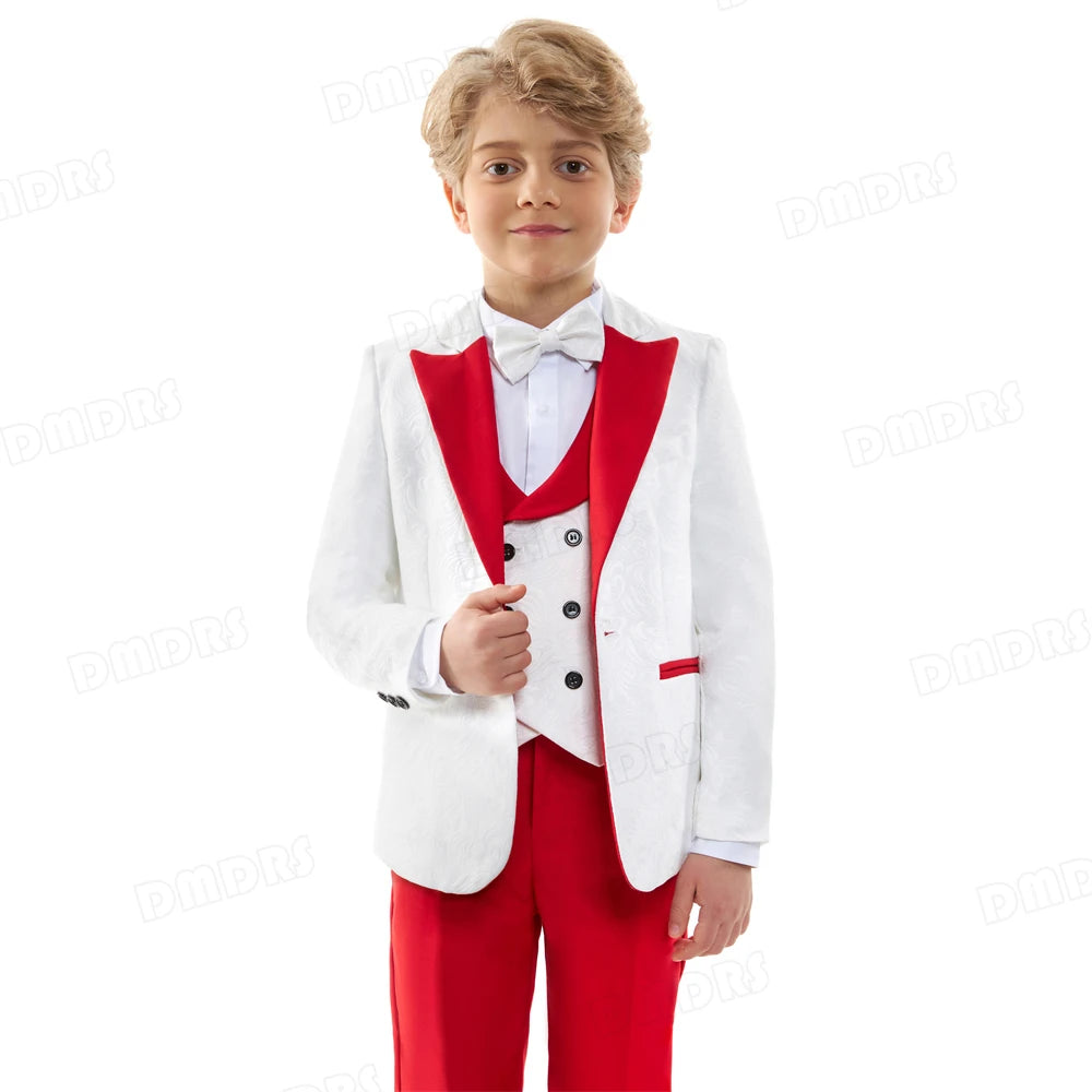 Jacquard Suit for Kids 3-14 Yrs, Wedding Suit for Boys, Pasilsey 4-Pieces Suit Set Children Communion Tuxedo Formal Suits
