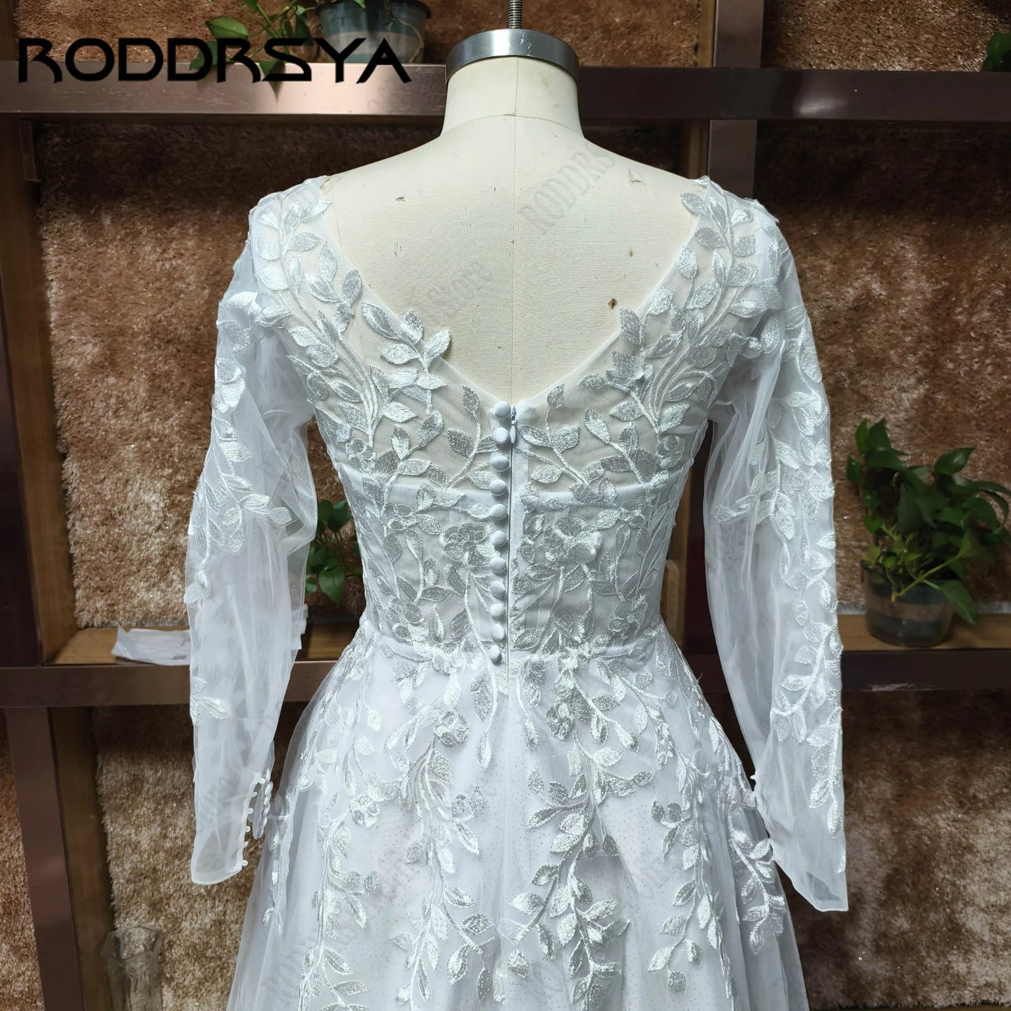 RODDRSYA A-Line Tulle Bridal Dresses Detachable Long Sleeve V-Back Appliques Wedding Gowns Sweetheart robe de mariée Customized
