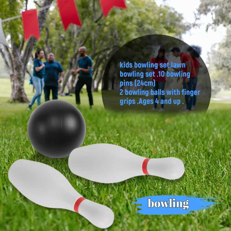 1 Set Bowling Set For Kids & Adults 2 Ball With 10 Pins For Family Kids And Adults Backyard Skittles