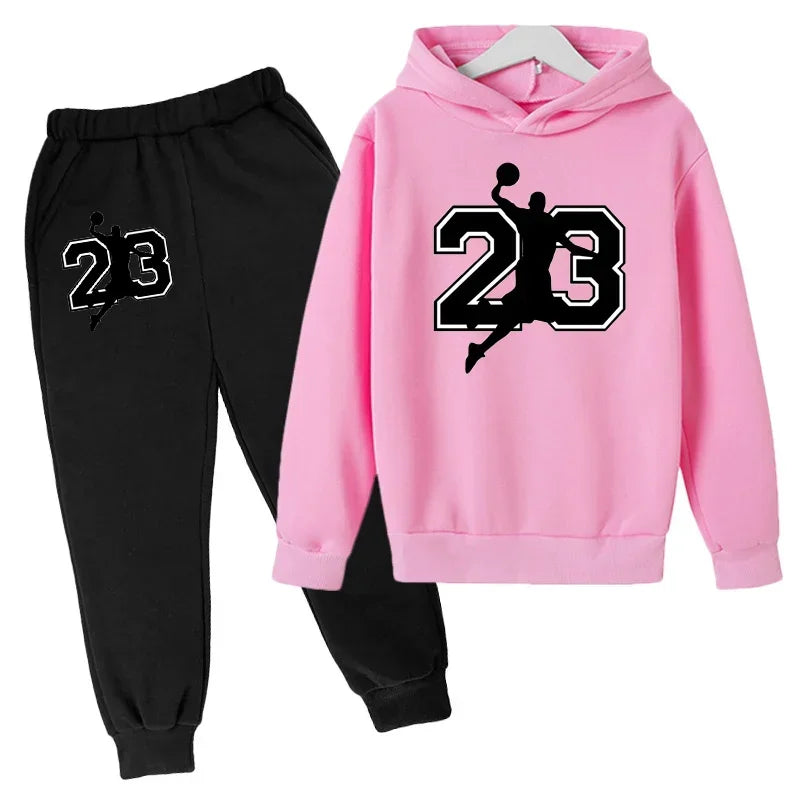 Children's basketball suit hooded sweatshirt+pants set casual warm autumn hoodie