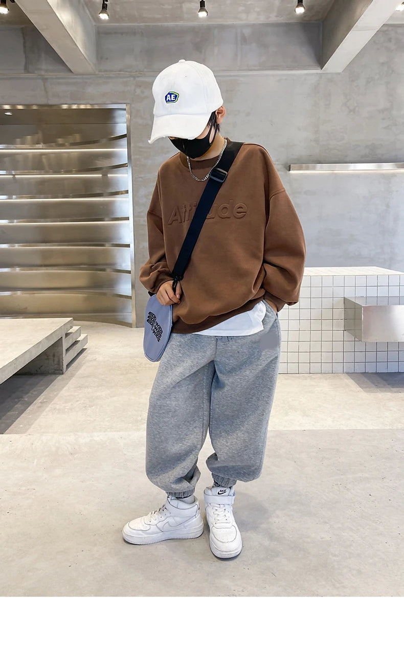 5-14 Years Teenager Boys Clothing Sets Spring Autumn New Fashion Letter Sweatshirt + Pants 2Pcs Tracksuit Suits For Kids Clothes