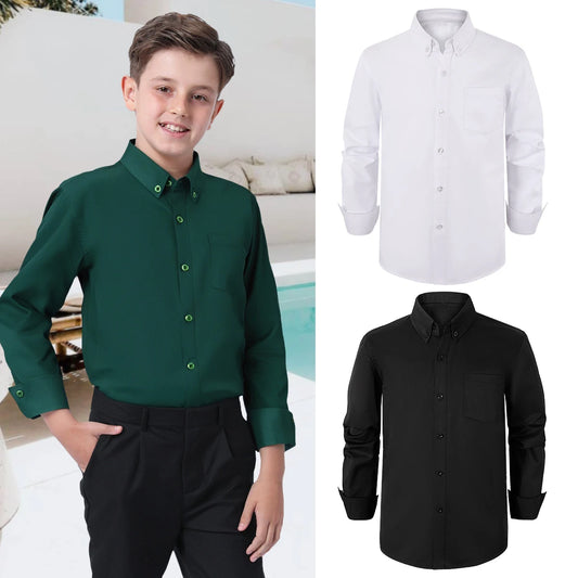 Boys Shirt Kids Oxford White Shirts Kids School Uniform Gift Perform Ceremony Birthday Wedding Formal Clothes 6 to 14 Years