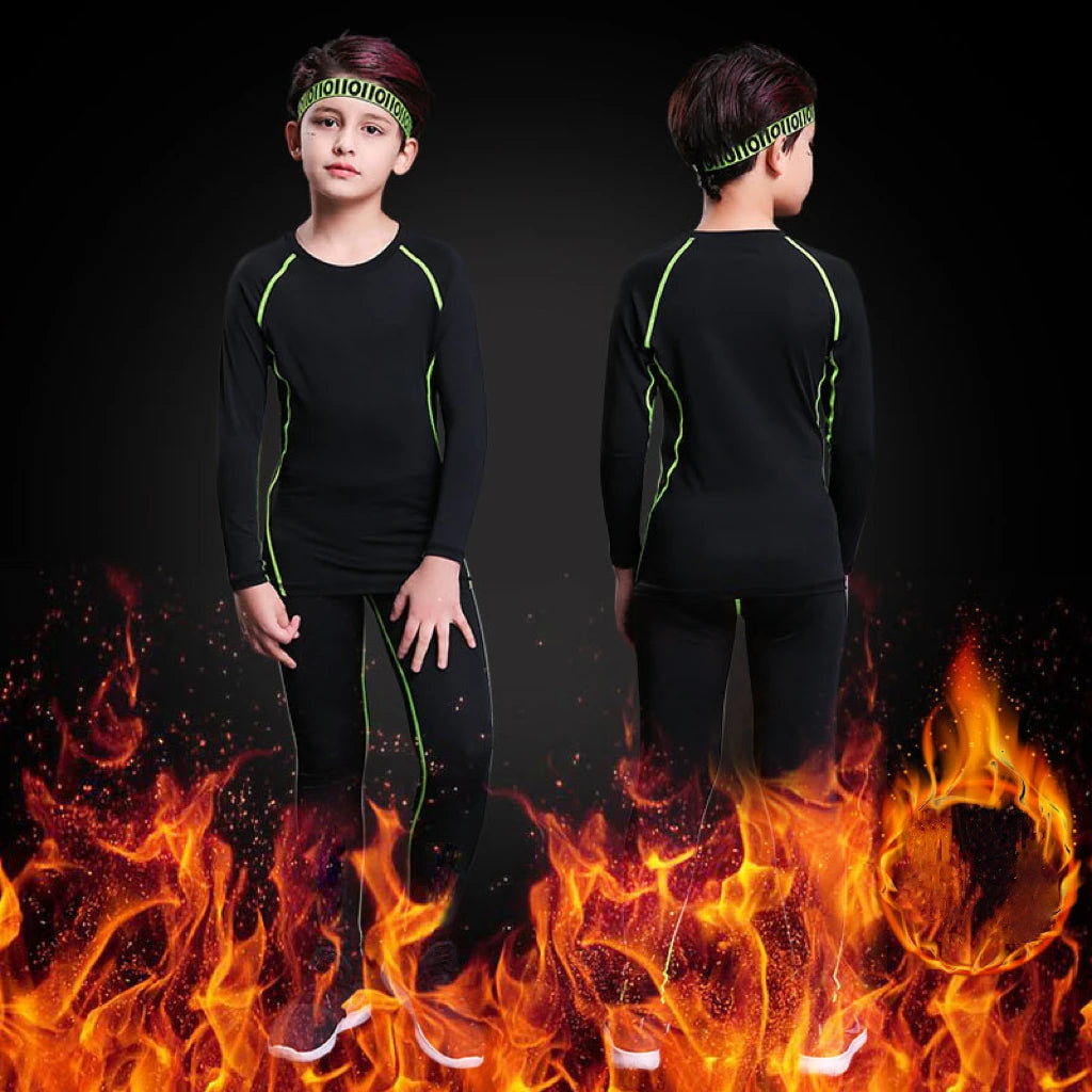 1 Set Boy Autumn Winter Quick Drying Tights Clothe Youth Kid Leggings Shirt Long Sleeve Basketball Football Sport Fitness Suit