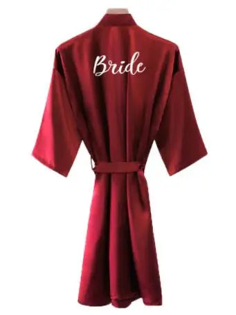 Bride Robe Women Burgundy Robe Satin Silk Robes Wedding Bridal Bridesmaid Robes Bathrobe Sleepwear Silk Dress