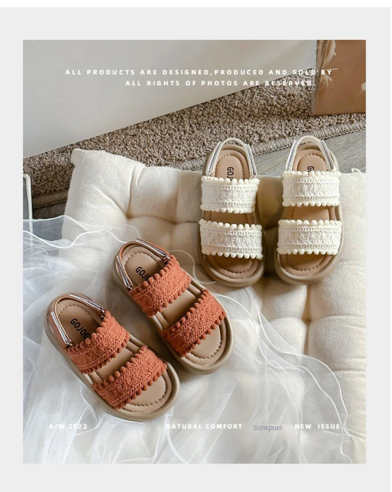 Girls' Sandals Open Toe Baby Shoes for Little Girls Sweet Casual Soft Sole Straight Strap Beach Slipper Flats Size 21-30