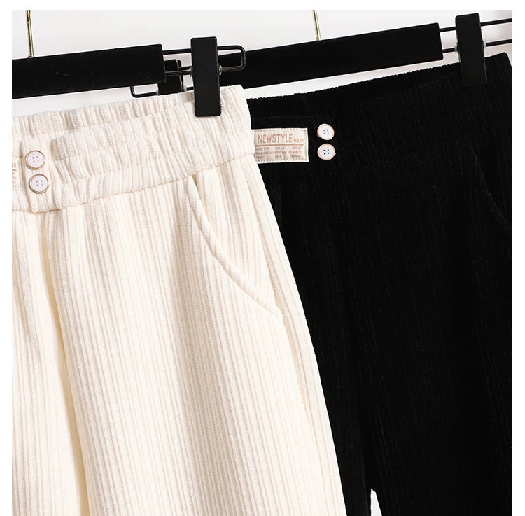 New 2024 Winter Pants For Women Thick Velvet High Elastic Waist White Or Black Chenille Pants Women Streetwear Wide Leg Trousers